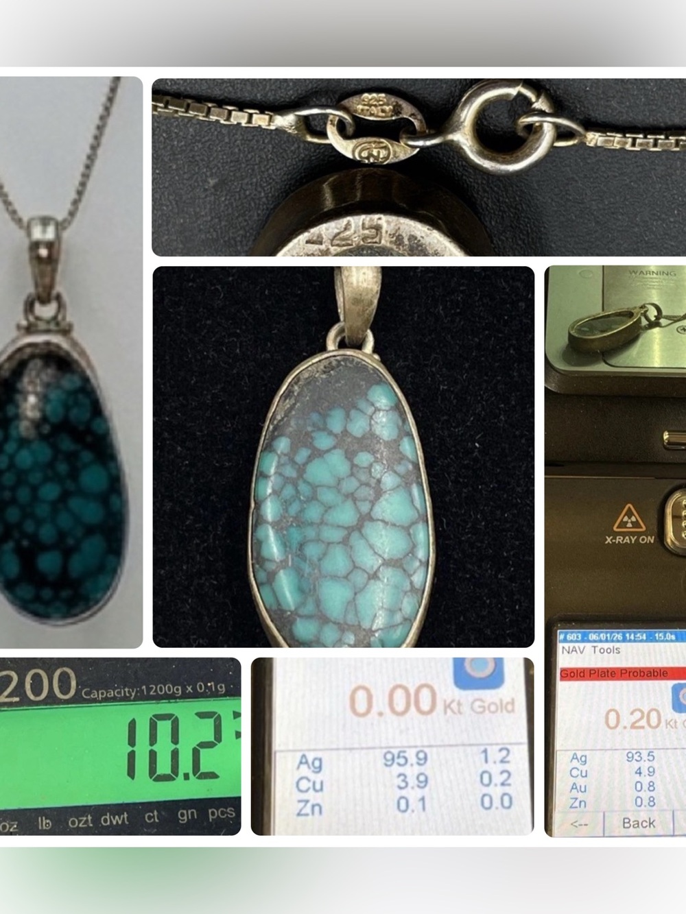 Vintage Sterling Silver Spiderweb Turquoise Pendant Necklace